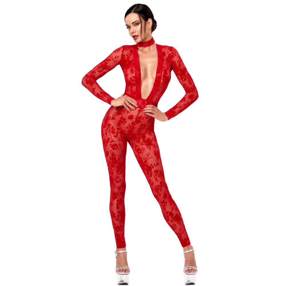 Noir Handmade - Lovebite Plunging V Catsuit - Rot
